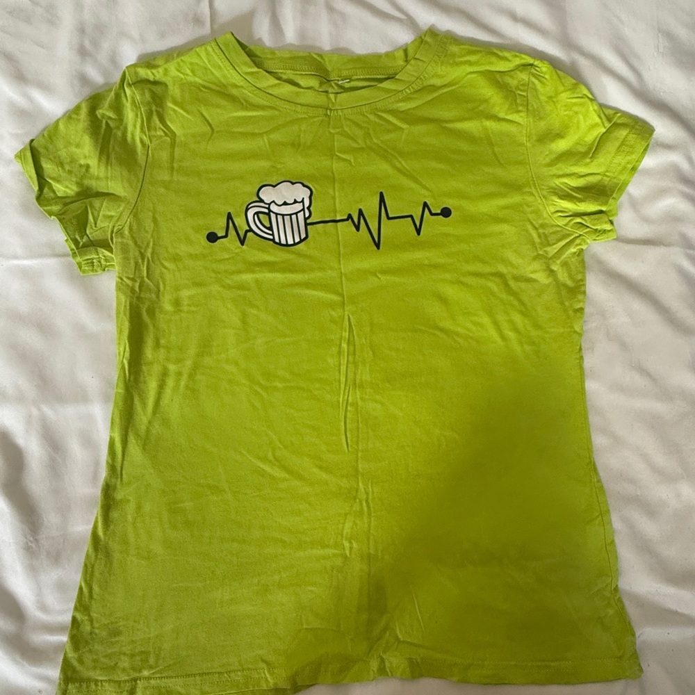 Green Short Sleeve Tee with Coffee Graphic